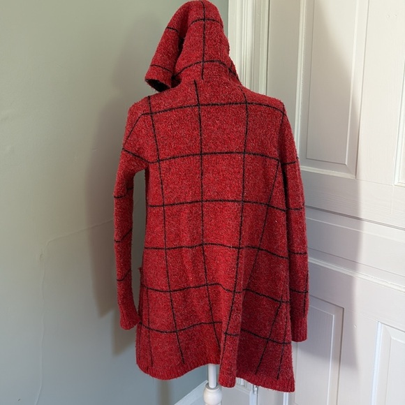 CYRUS Red & Black Windowpane Hooded Sweater Jacket Cozy Warm Winter XS - Picture 3 of 5